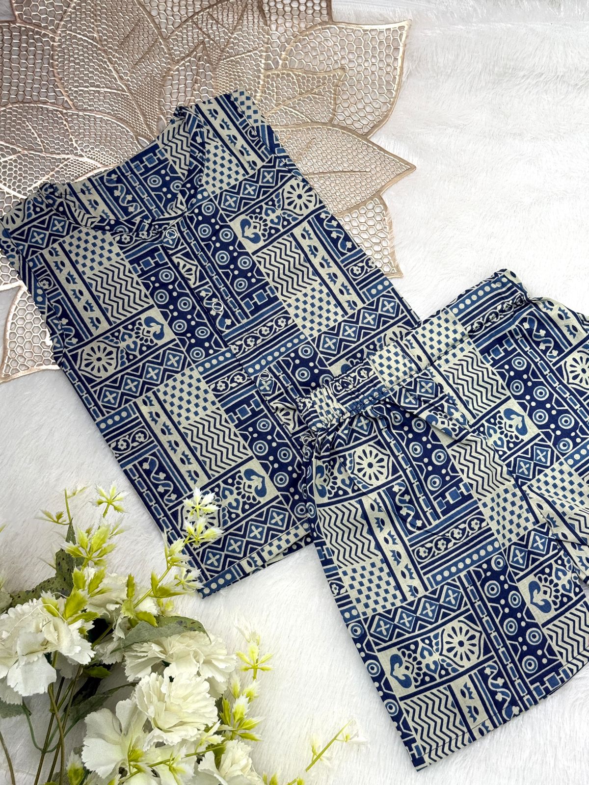 DAILY PLAY -NYC026- BLUE  WITH WHITE PATCHED COORDSET