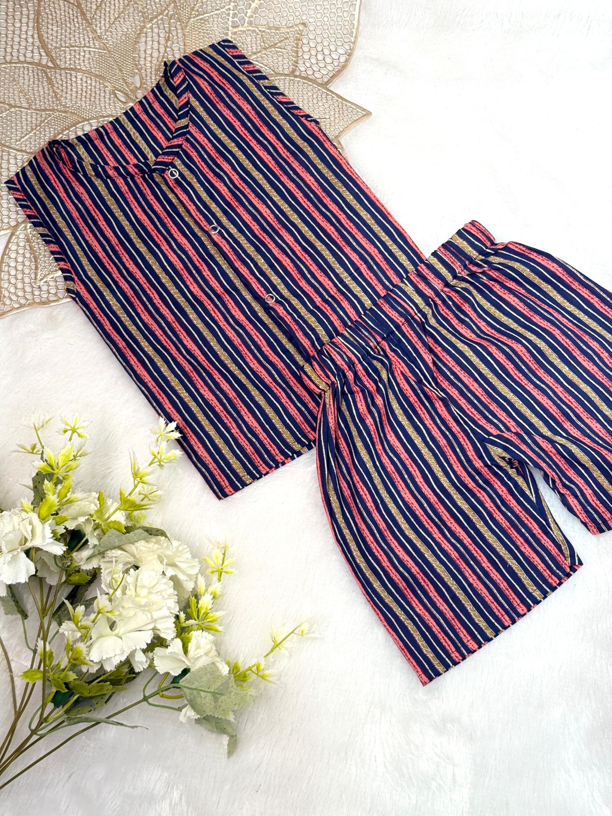DAILY PLAY -NYC022- NAVY BLUE WITH PINK STRIP COORDSET
