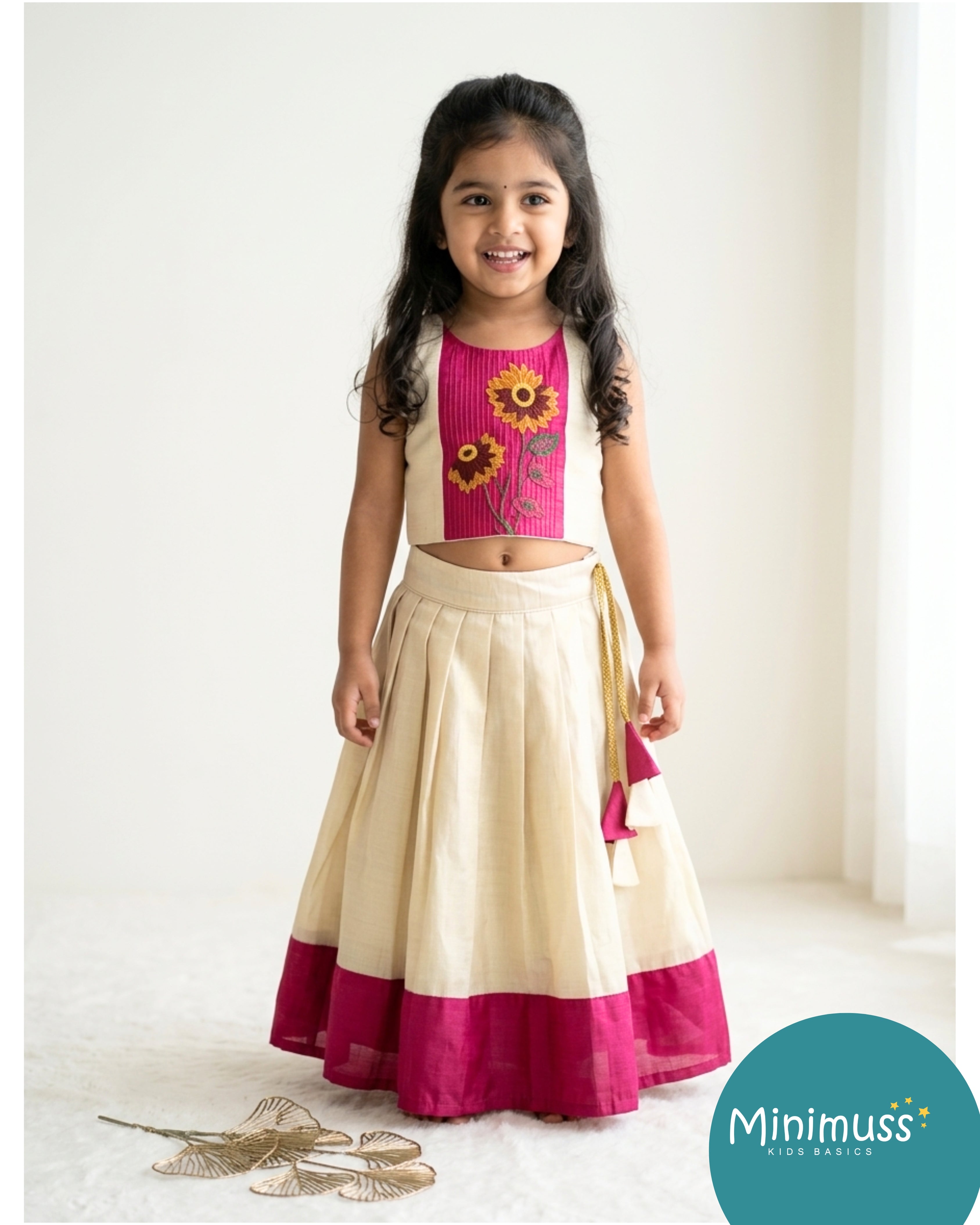 ONAM2026 -026- PINK EMBROIDERED skirt set