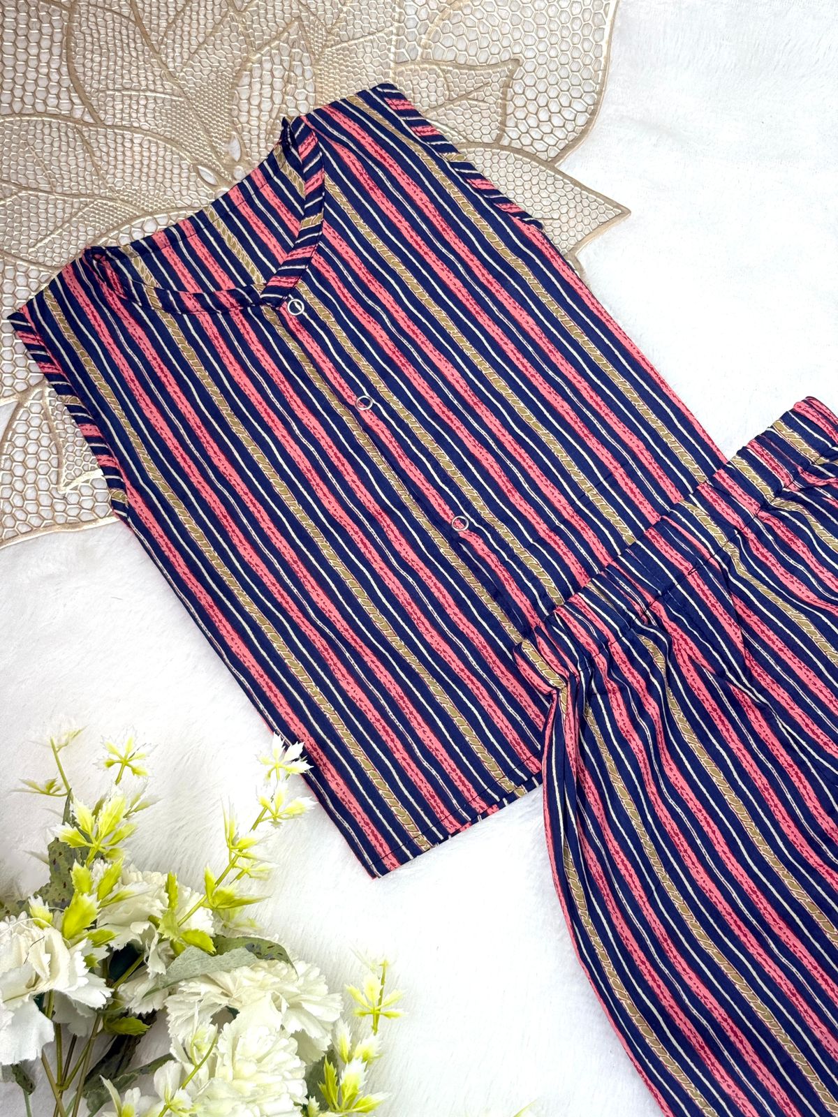 DAILY PLAY -NYC022- NAVY BLUE WITH PINK STRIP COORDSET