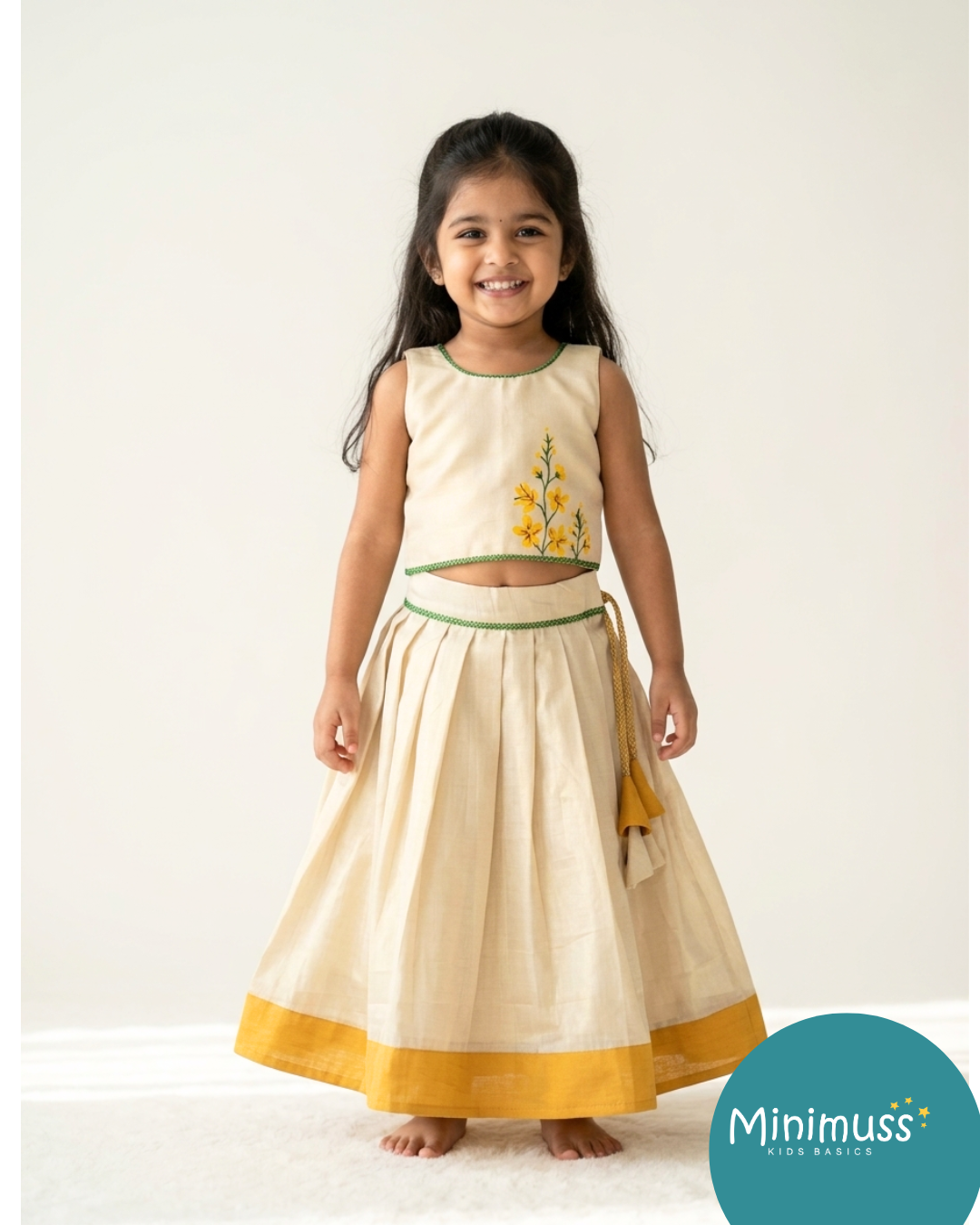 ONAM2026 -025- yellow Hand painted skirt set
