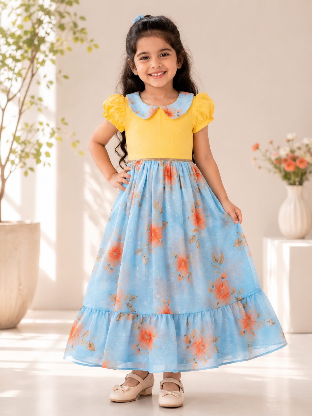 BABY BLOOM- SC905 YELLLOW BLUE DESIGNER FROCK