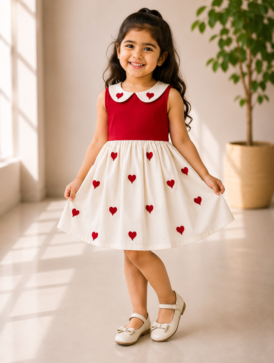 BISMI- RED PETERPAN COLLAR LOVE DRESS