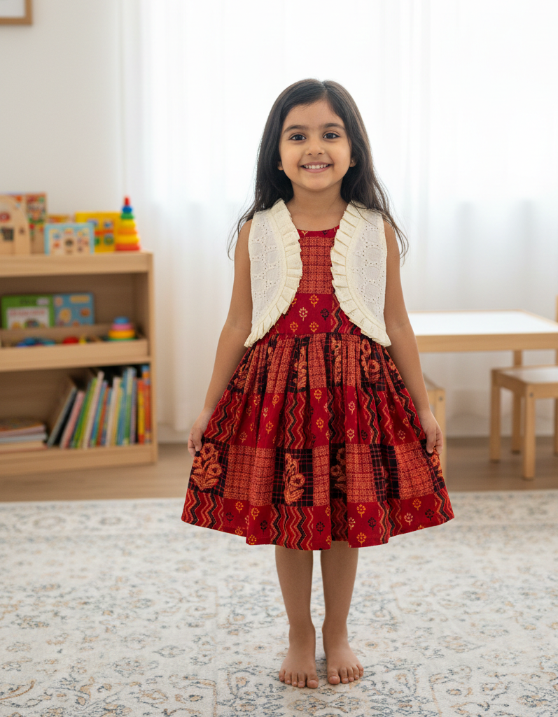 TINY TUSKER-F05- 2 IN 1 RED FROCK