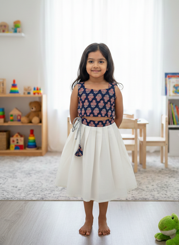 MINI ONAM -M05- AJRAKH NAVY BLUE SKIRT SET
