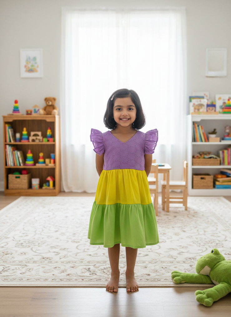 SMOCK DRESS -F01-LAVENDER TWO LAYER FROCK