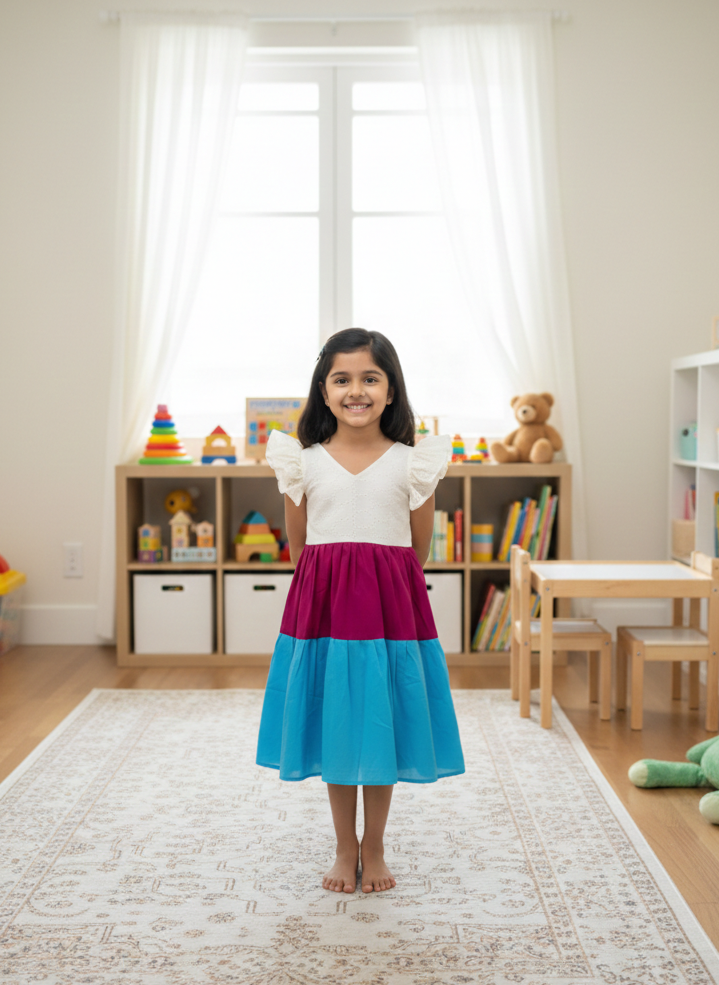 SMOCK DRESS -F03- WHITE TWO LAYER FROCK