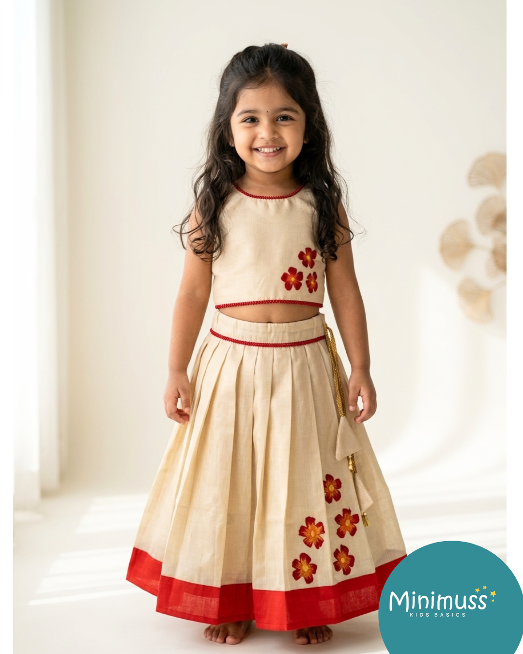 ONAM2026 -022 - RED Hand painted skirt set