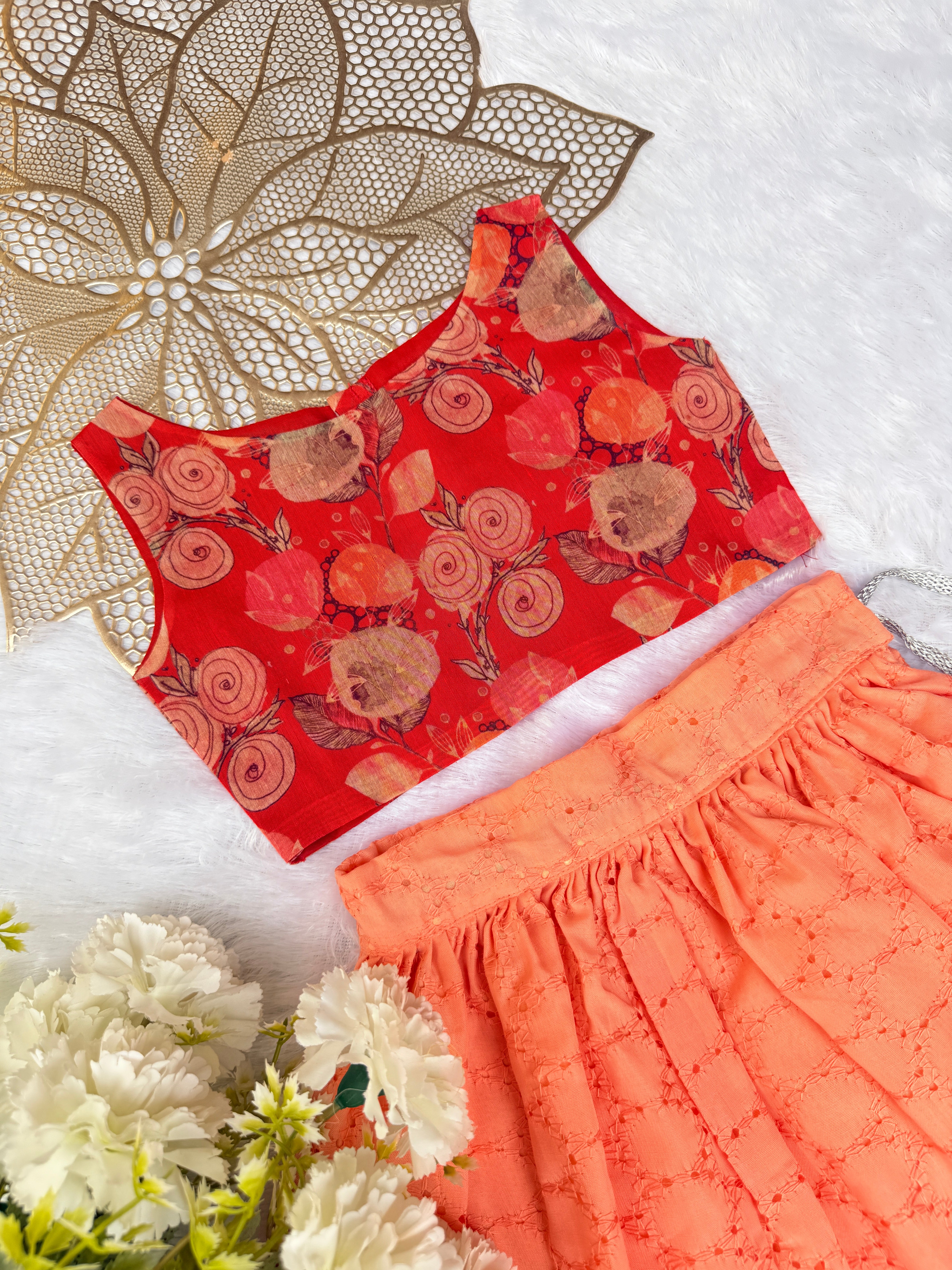 MEGA SALE-MS1- RED PEACH SKIRT SET