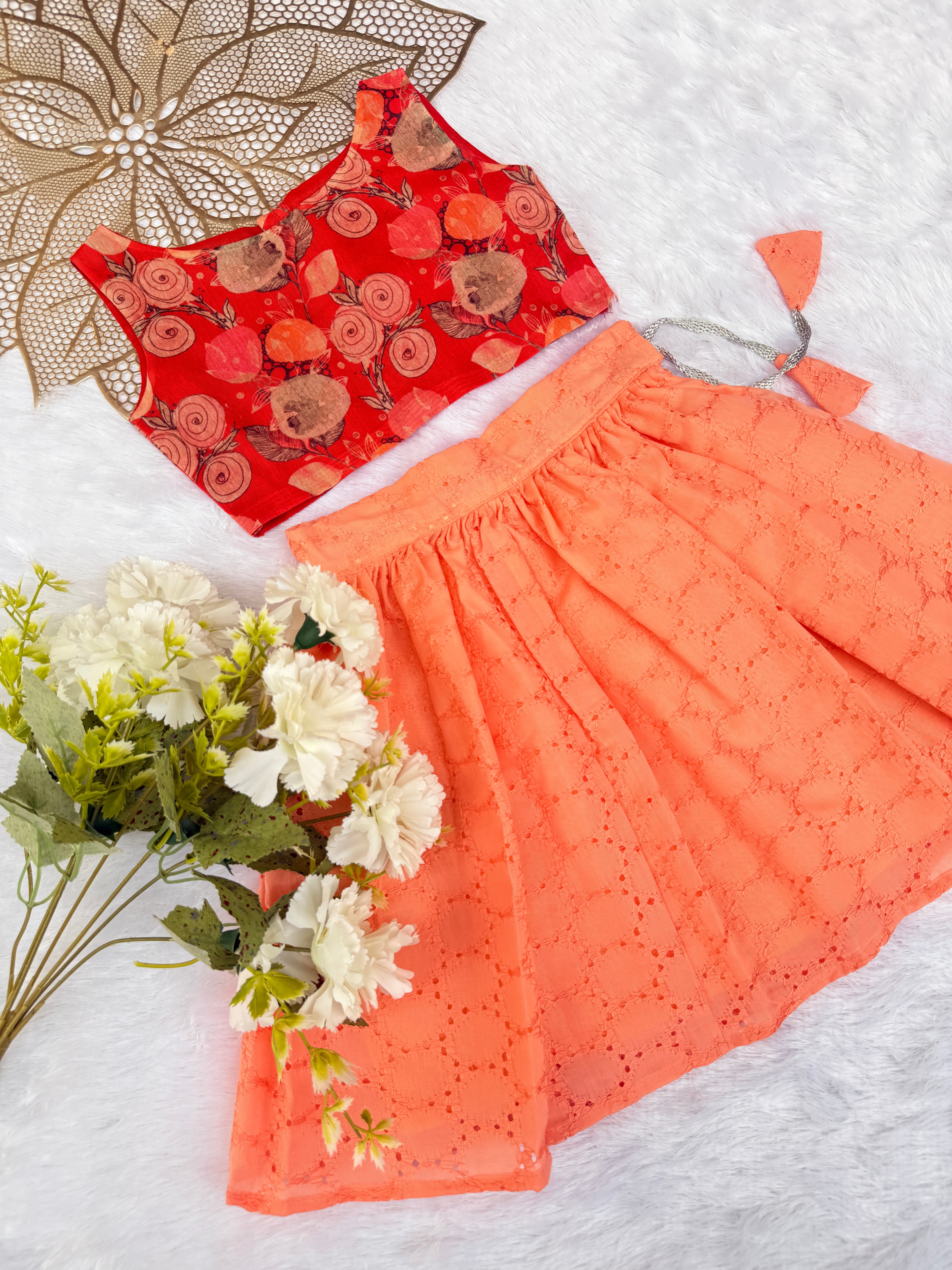 MEGA SALE-MS1- RED PEACH SKIRT SET