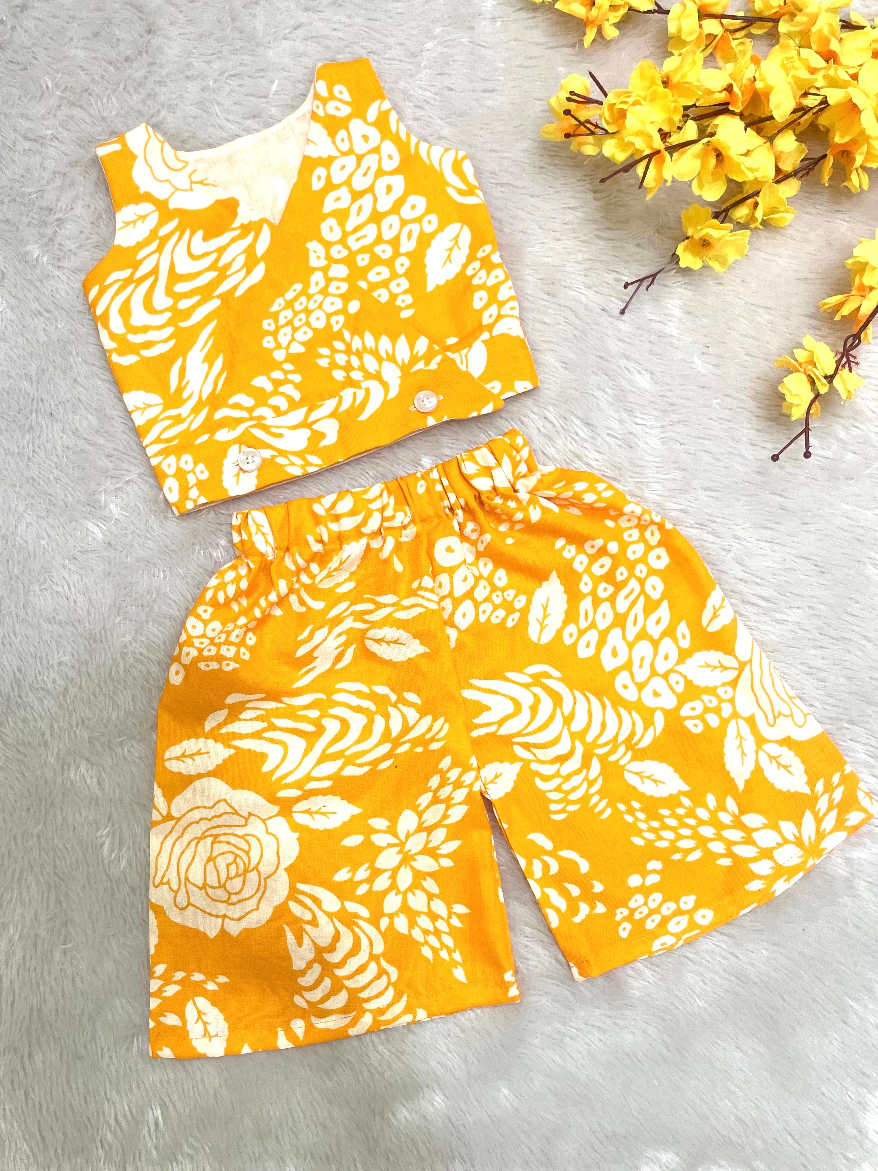 Twinkle - CP058- YELLOW FLORAL CROP TOP AND ANKLE LENGTH PANT