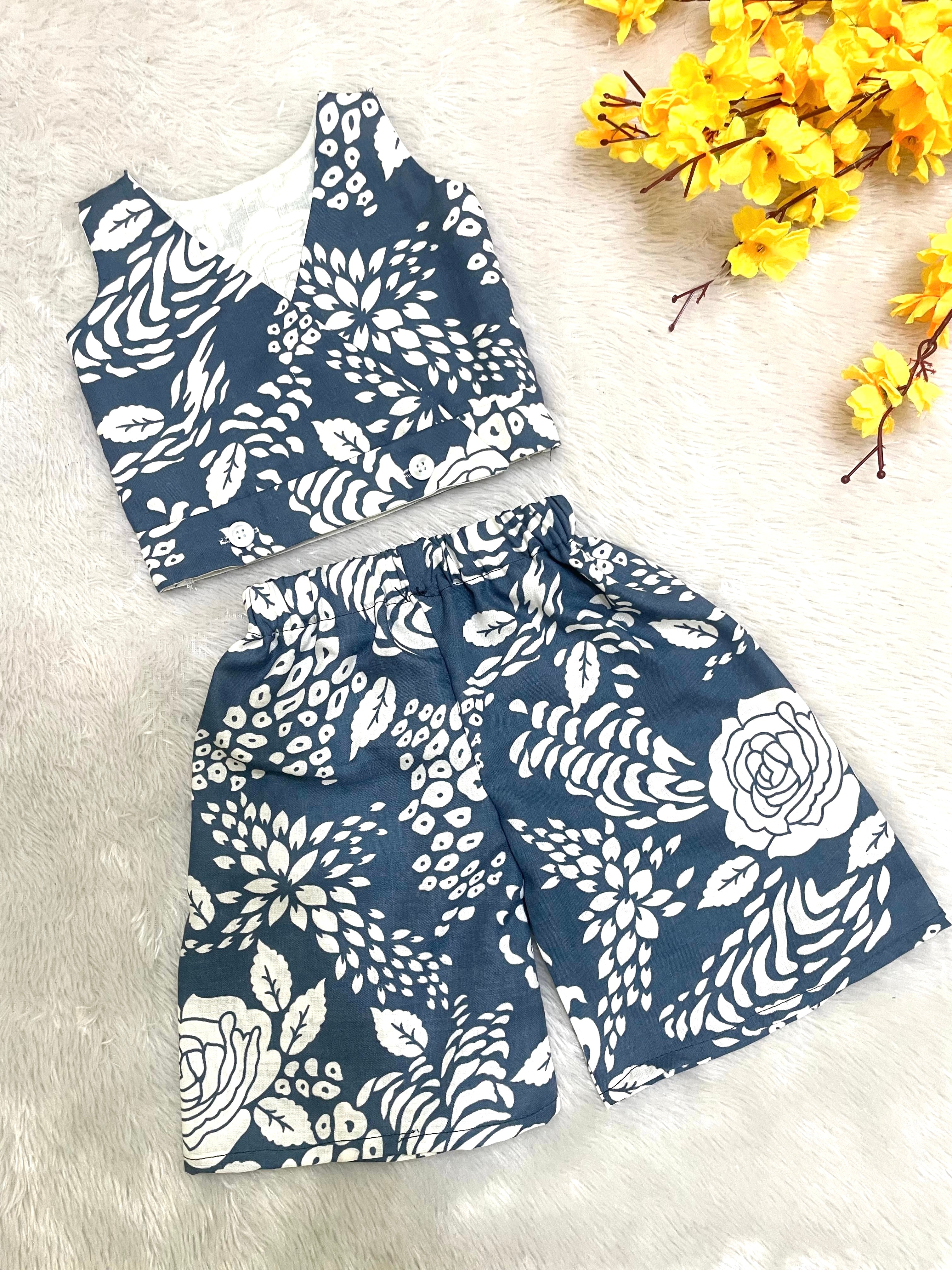 Twinkle - CP059- BLUE FLORAL CROP TOP AND ANKLE LENGTH PANT