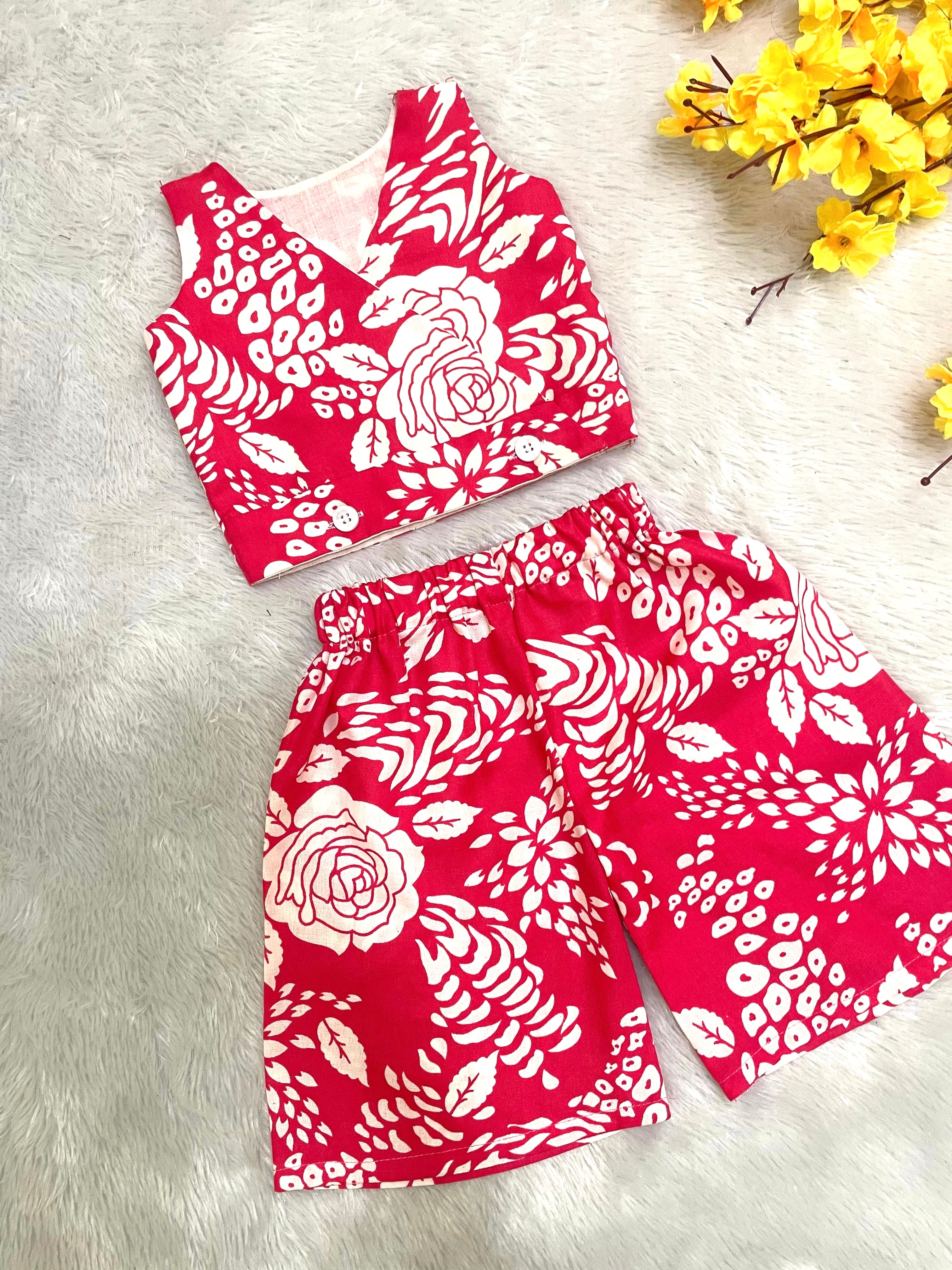 Twinkle - CP056-HOT PINK FLORAL CROP TOP AND ANKLE LENGTH PANT