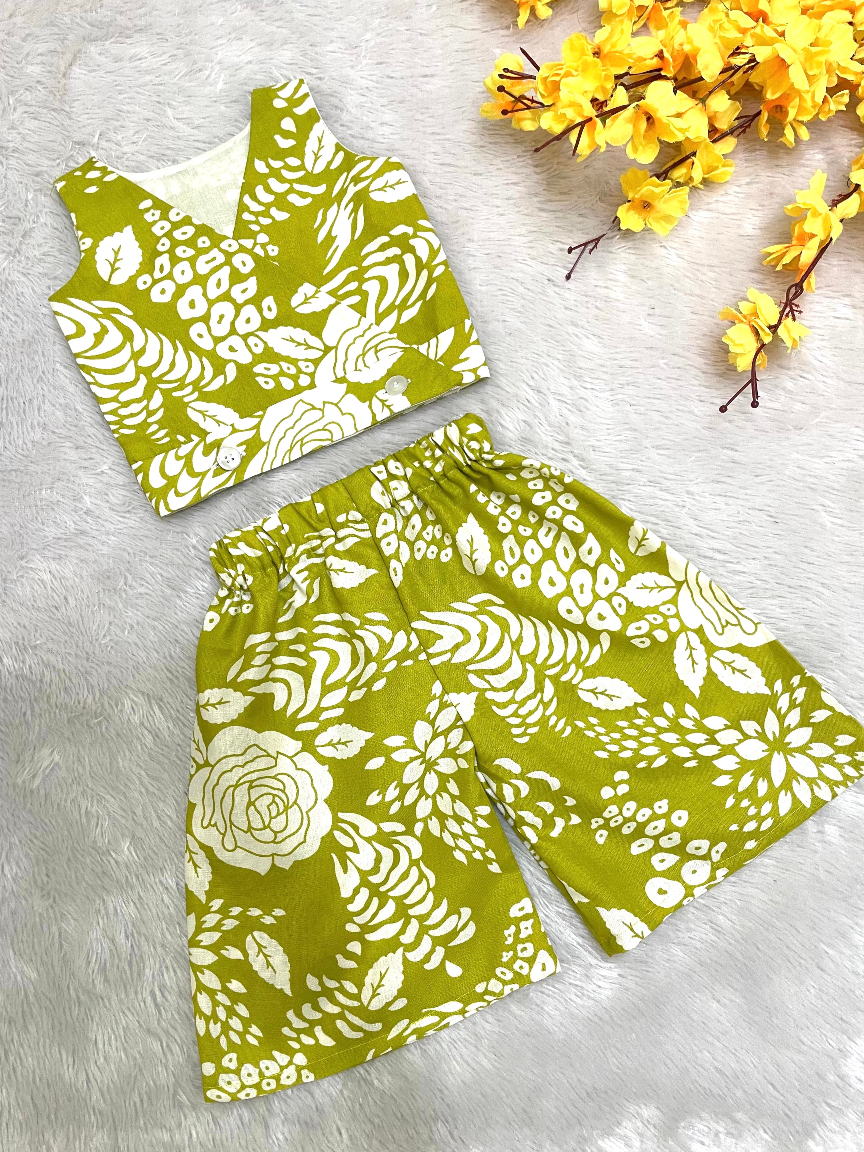 Twinkle - CP057- GREEN FLORAL CROP TOP AND ANKLE LENGTH PANT