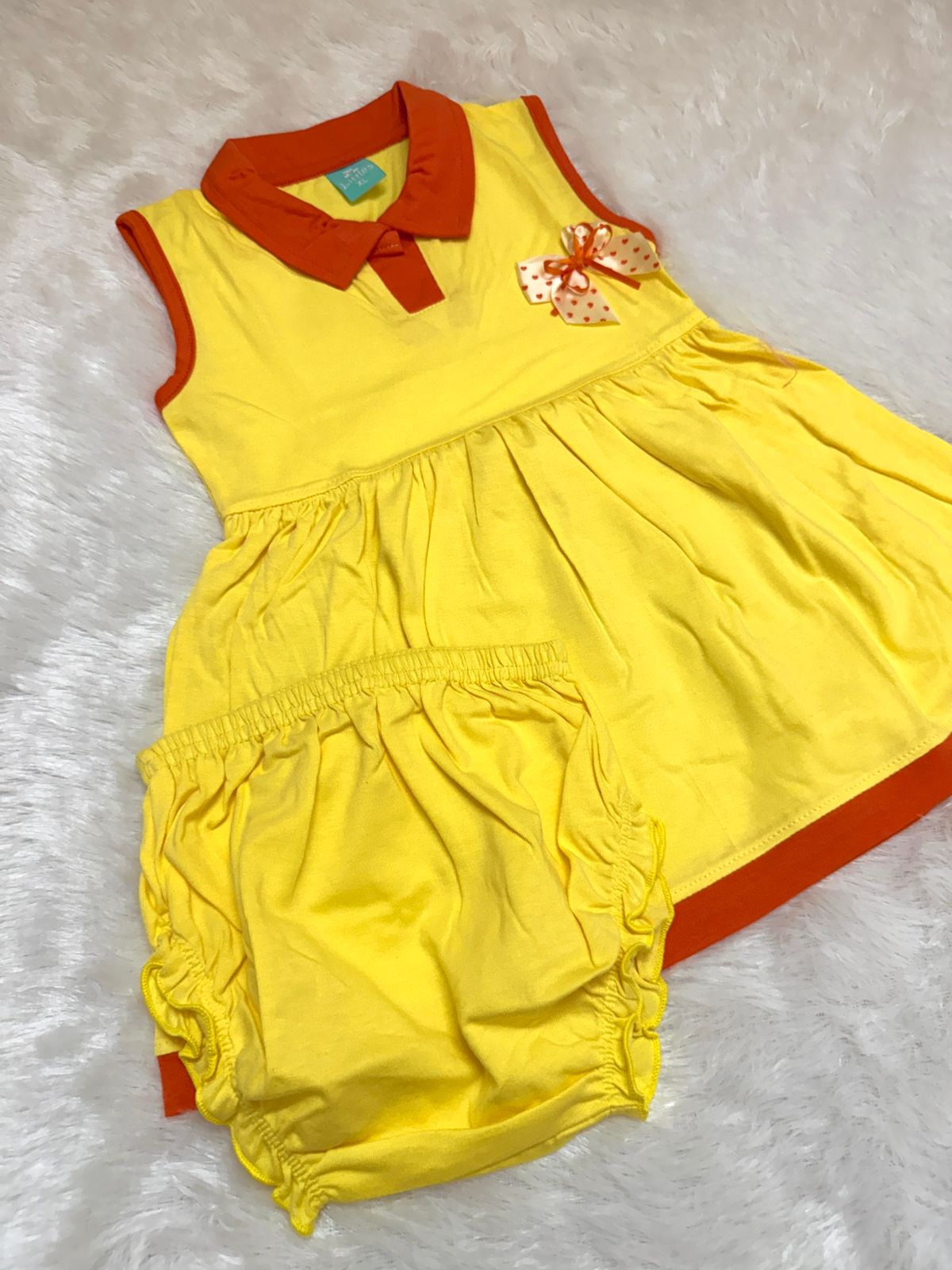 HAPPY LITTLES-HL002- YELLOW APPLIQUE FROCK WITH BLOOMER