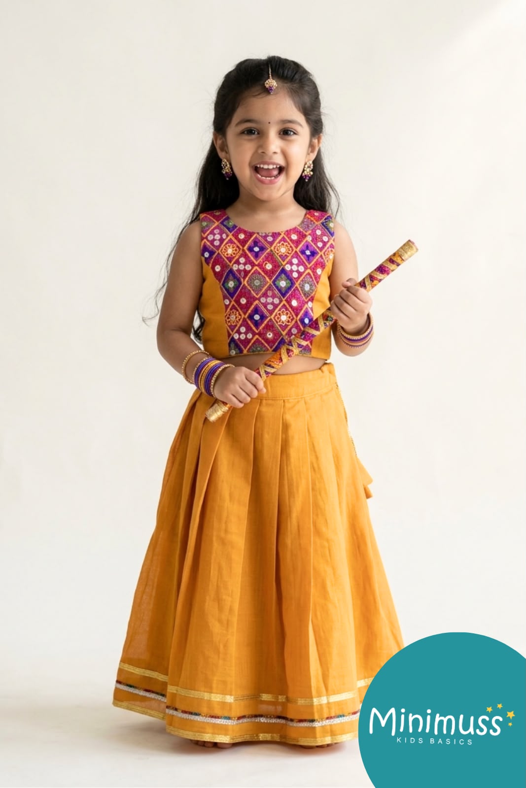 NAVRATHRI2026 -NV003-YELLOW PINK DESIGNER SKIRT SET