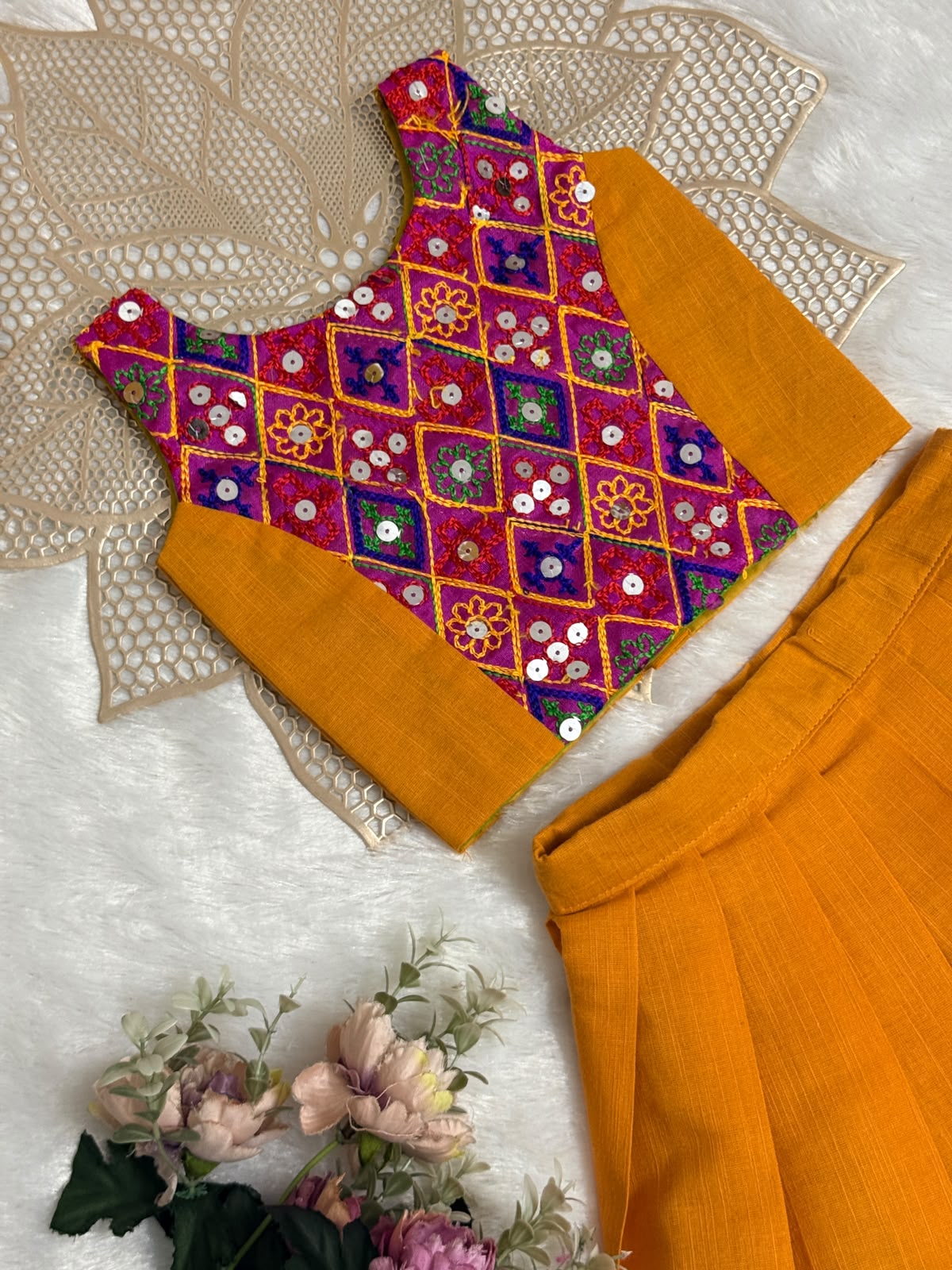NAVRATHRI2026 -NV003-YELLOW PINK DESIGNER SKIRT SET