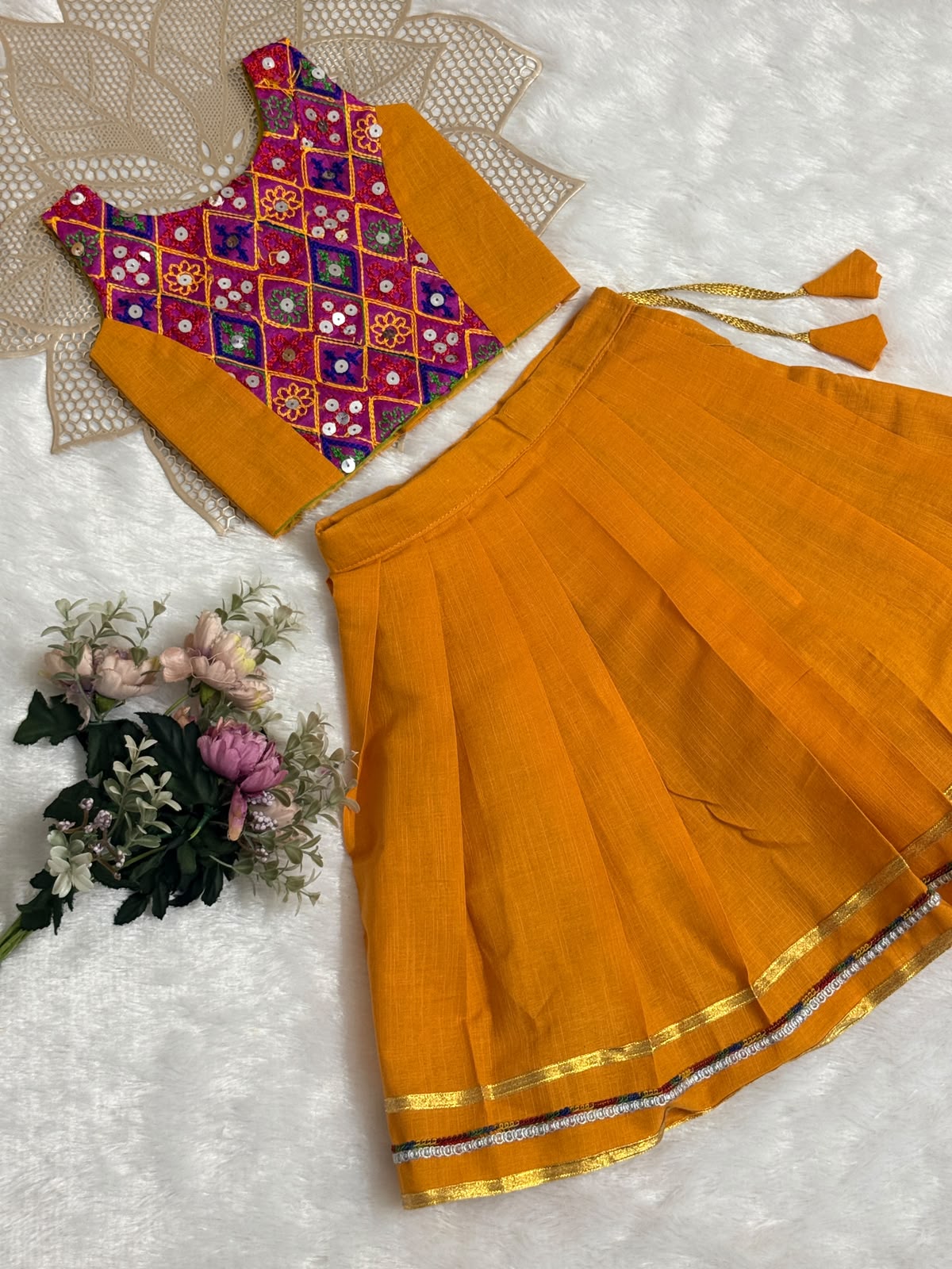 NAVRATHRI2026 -NV003-YELLOW PINK DESIGNER SKIRT SET