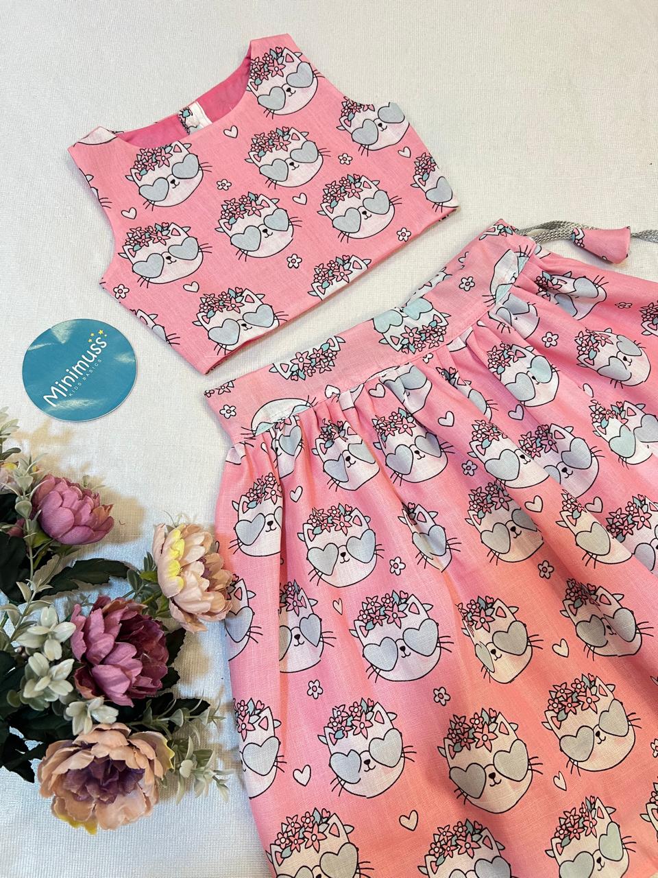 E09-CUTIE PATOOTIES COLLECTION - BABY PINK CAT SKIRT SET