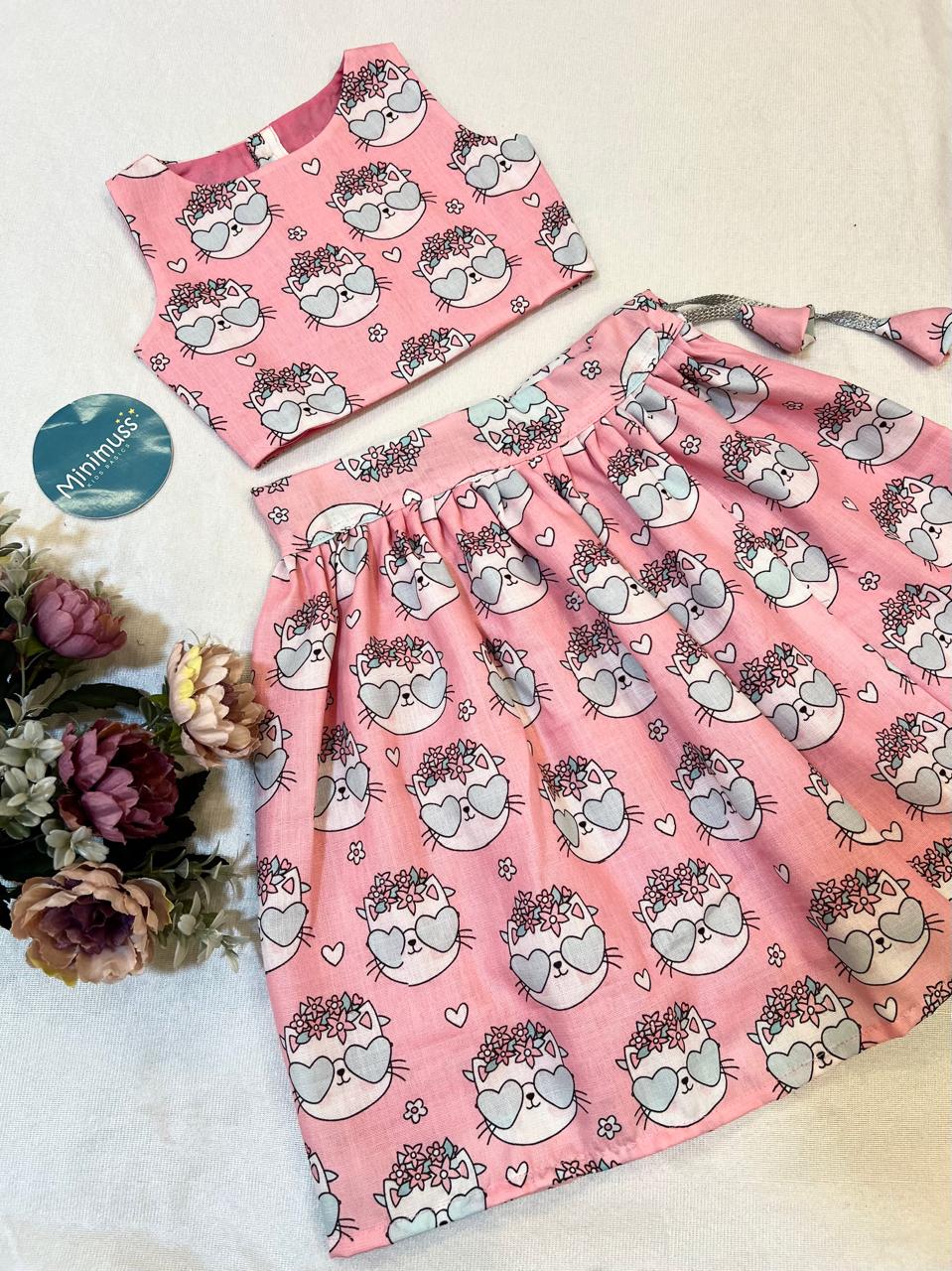 E09-CUTIE PATOOTIES COLLECTION - BABY PINK CAT SKIRT SET