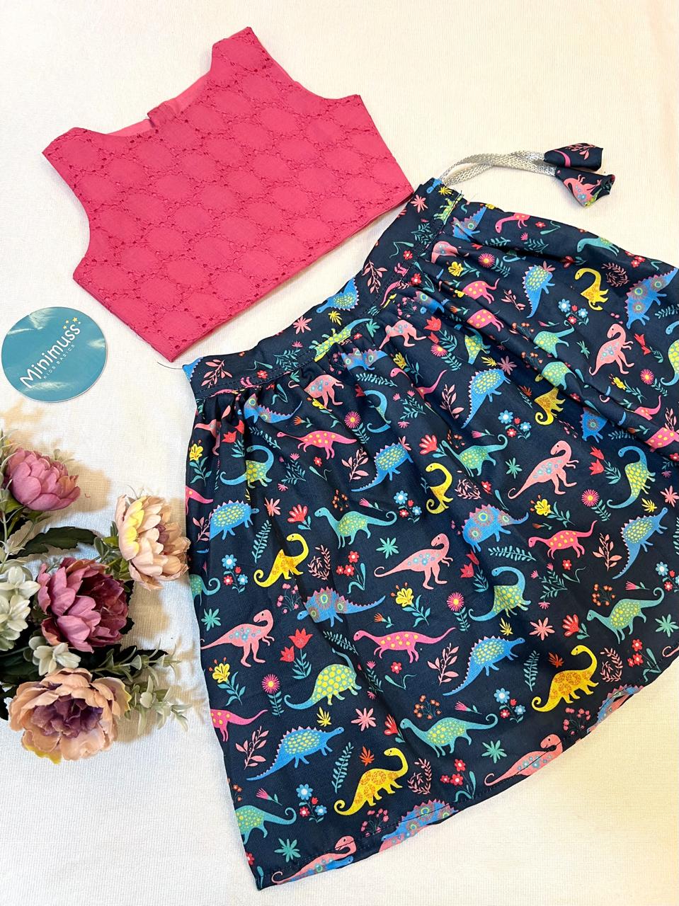 H015 HAKOBA PINK DINO SKIRT SET