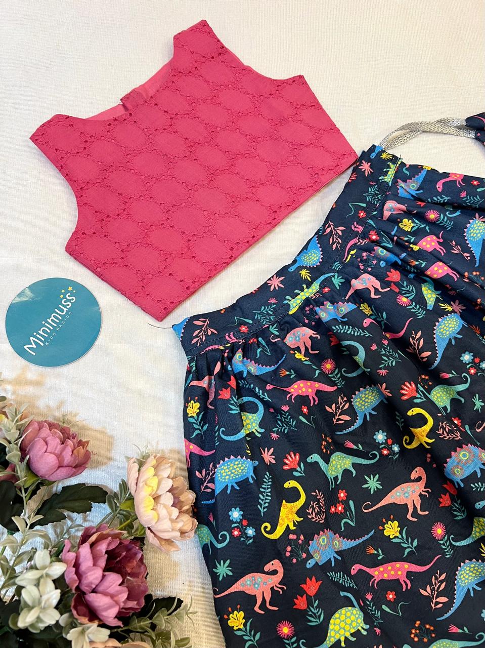 H015 HAKOBA PINK DINO SKIRT SET