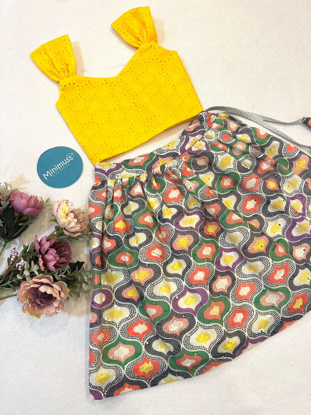 H026 YELLOW ABSTRACT CUTIE PATOOTIES SKIRT SET