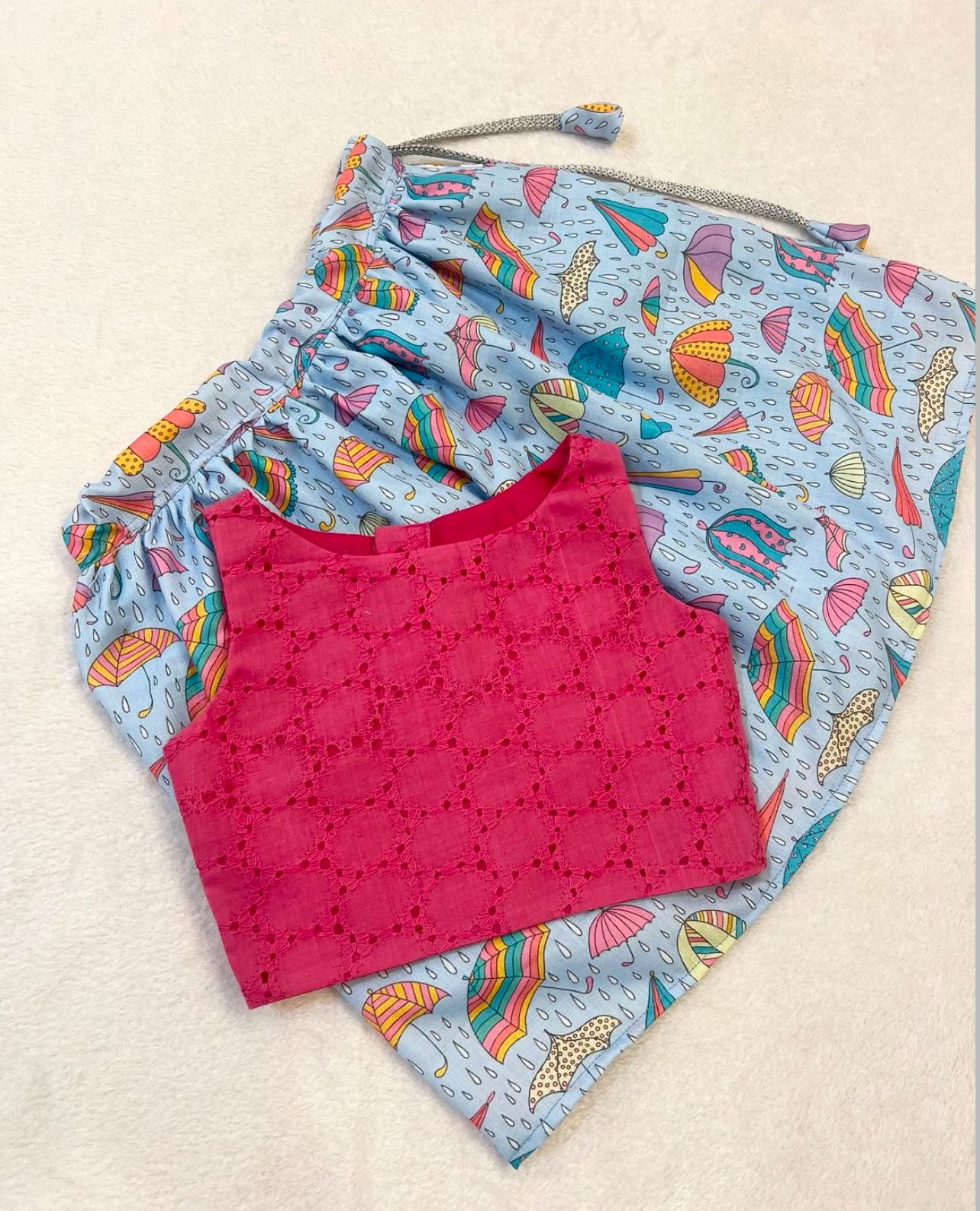 H038 PINK FRUITS COTTON SKIRT SET