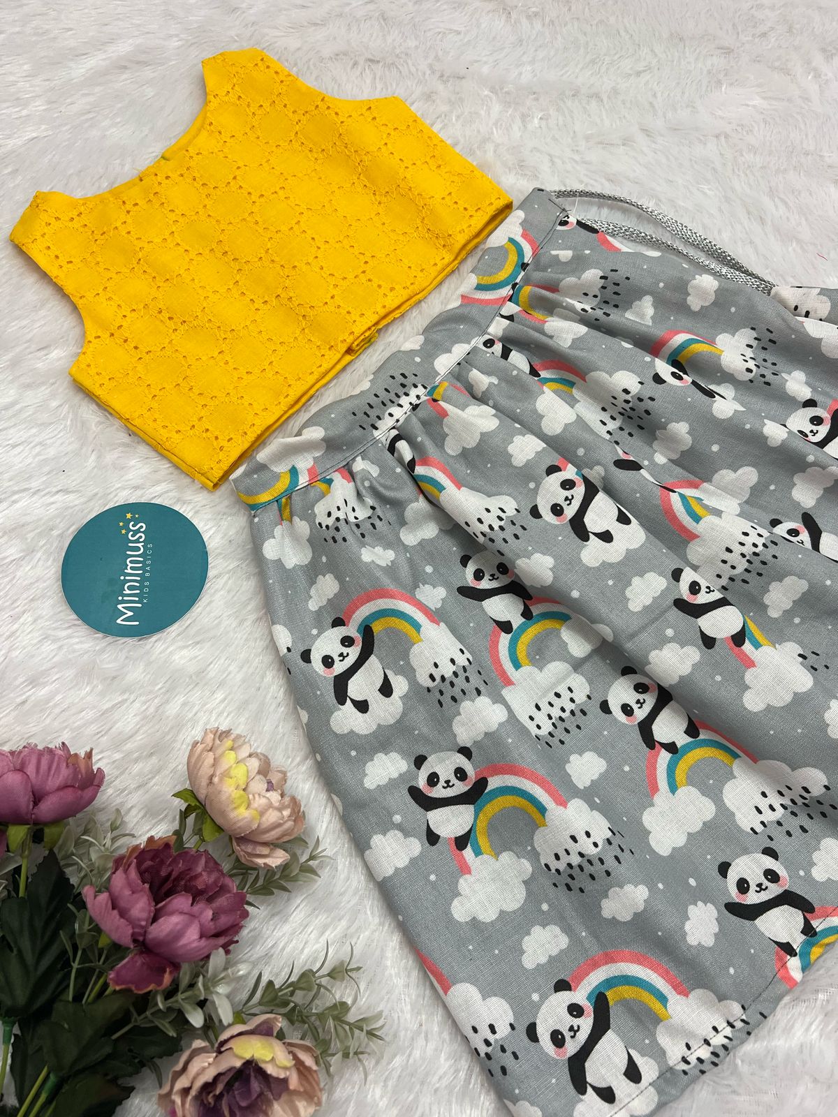 YELLOW PANDA SKIRT SET