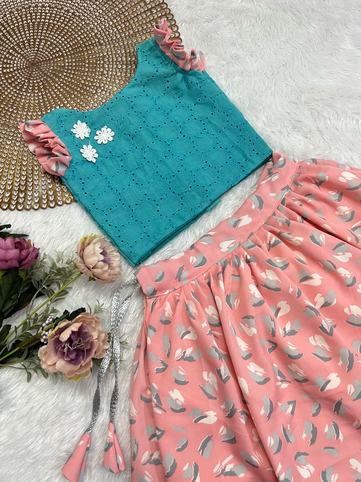 FESTIVE FLARE BLUE PINK SKIRT SET KO3