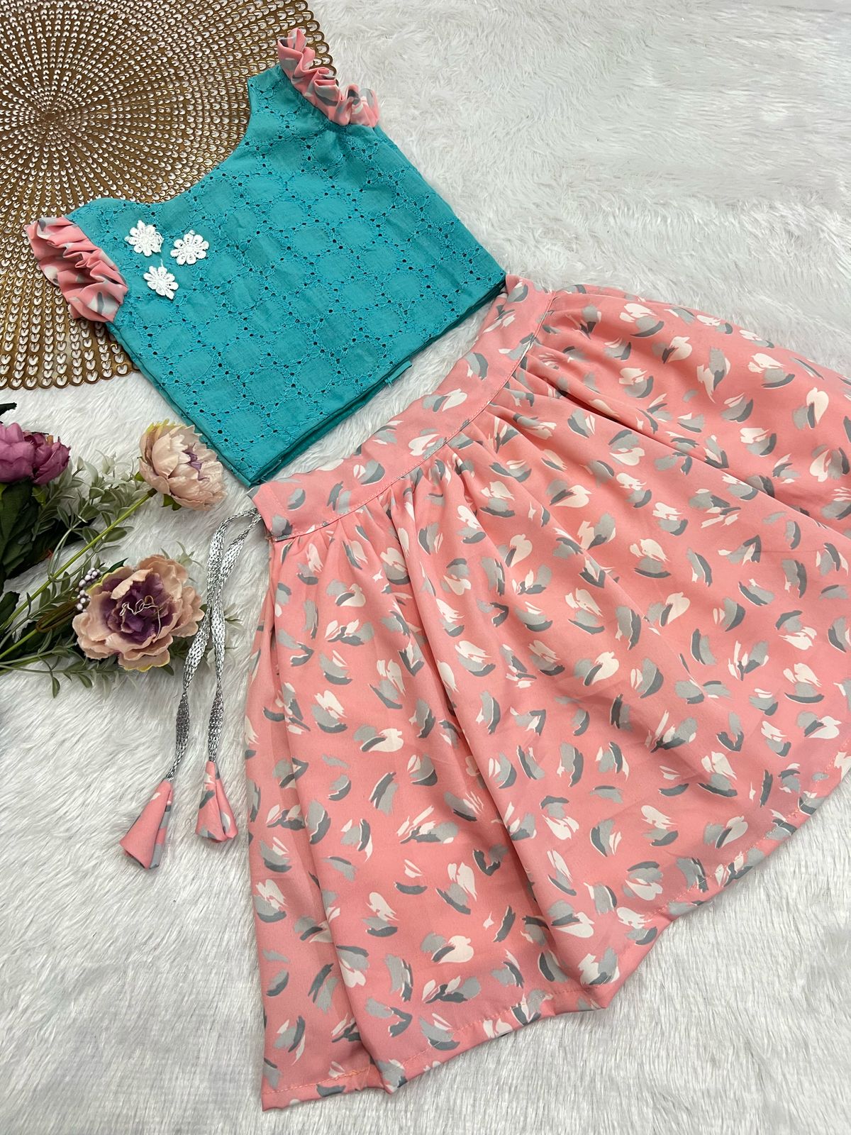 FESTIVE FLARE BLUE PINK SKIRT SET KO3