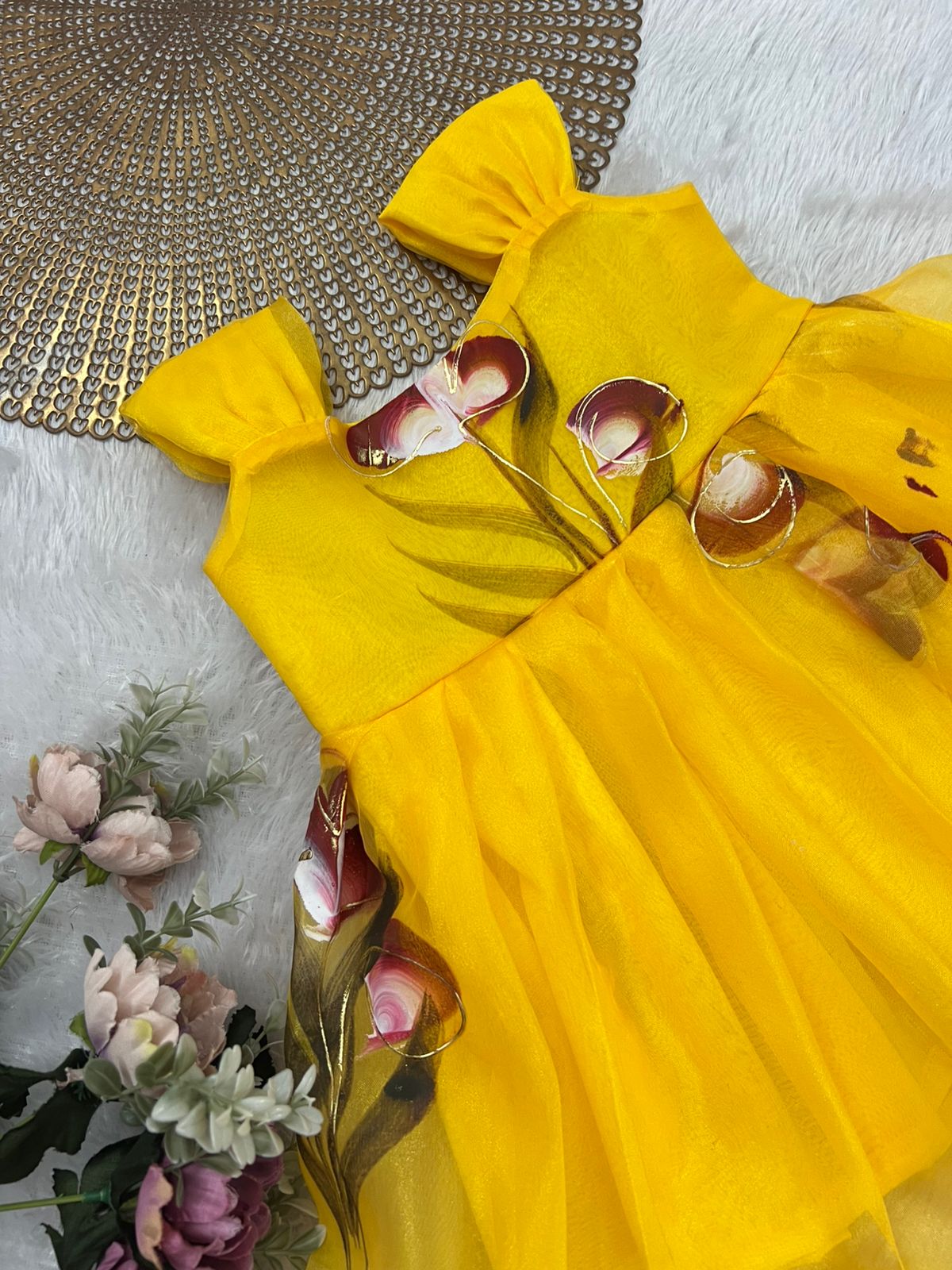 BUBBLY BLOSSOM -F36 YELLOW ORGANZA FROCK