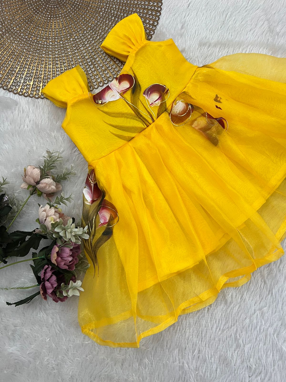 BUBBLY BLOSSOM -F36 YELLOW ORGANZA FROCK