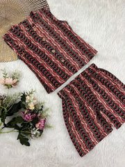 Ajrakh -C90 MAROON STRIPS COORD SET