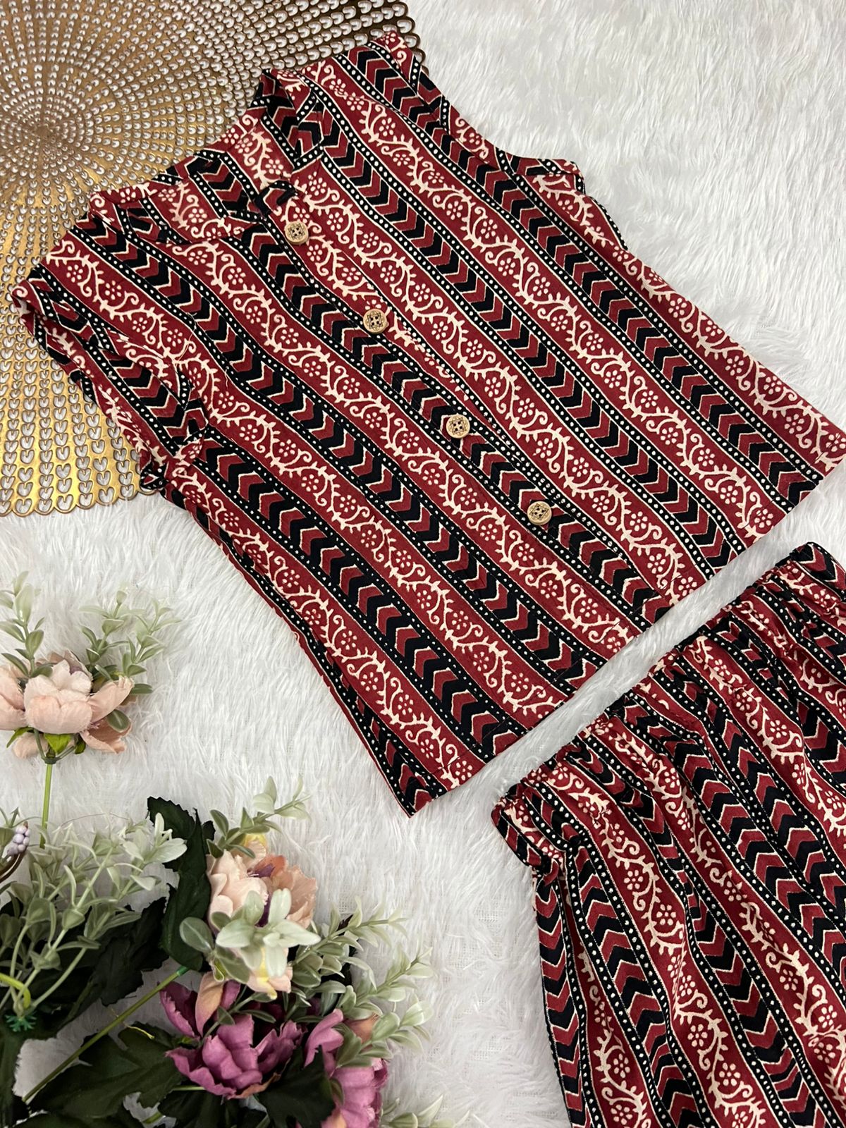 Ajrakh -C90 MAROON STRIPS COORD SET