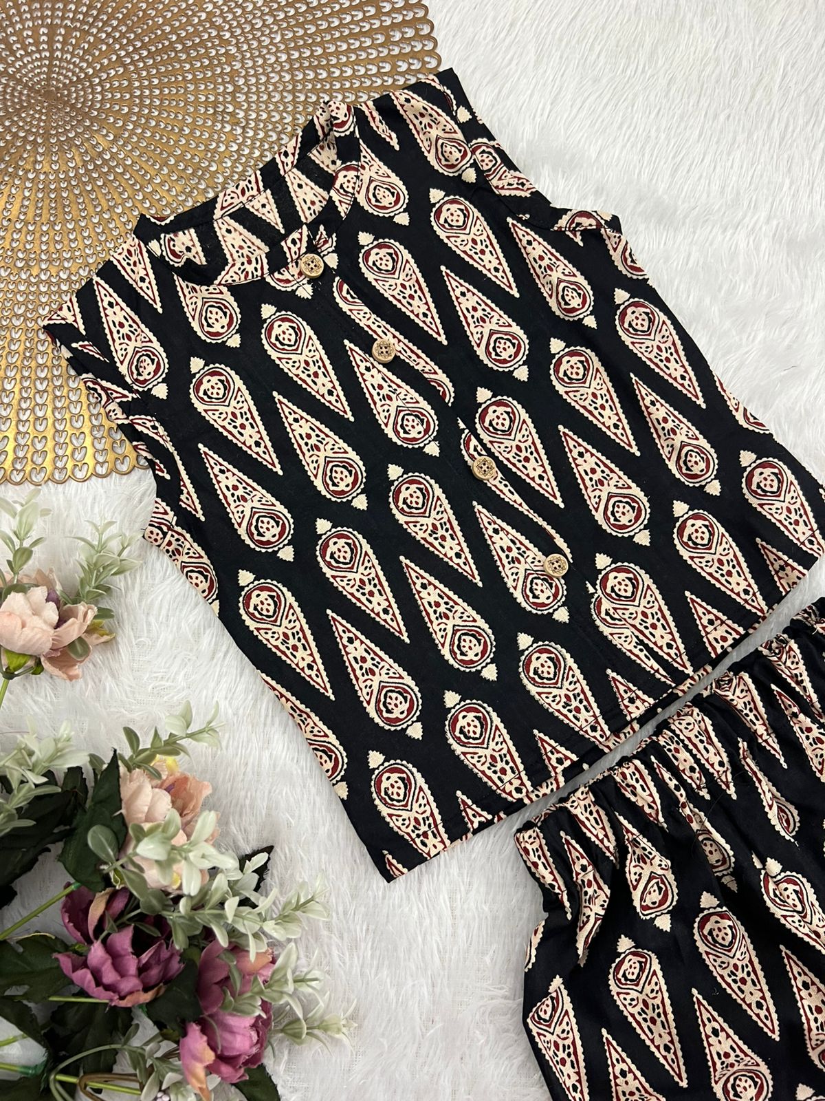 Ajrakh-C87 BLACK MAROON COORD SET