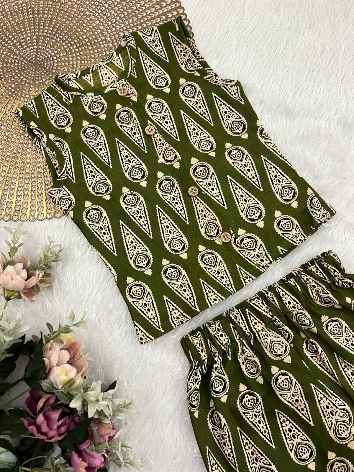 Ajrakh -C85 OLIVE GREEN COORD SET