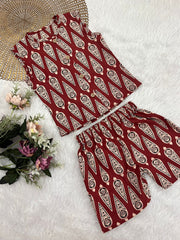 Ajrakh -C90 MAROON STRIPS COORD SET