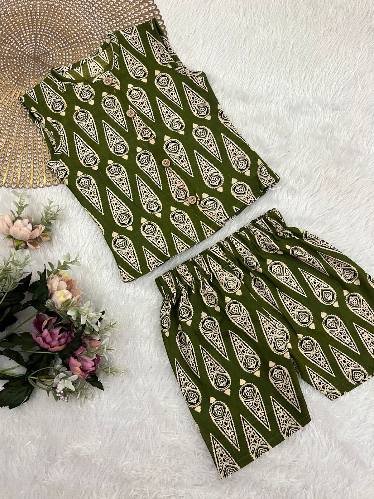 Ajrakh -C85 OLIVE GREEN COORD SET