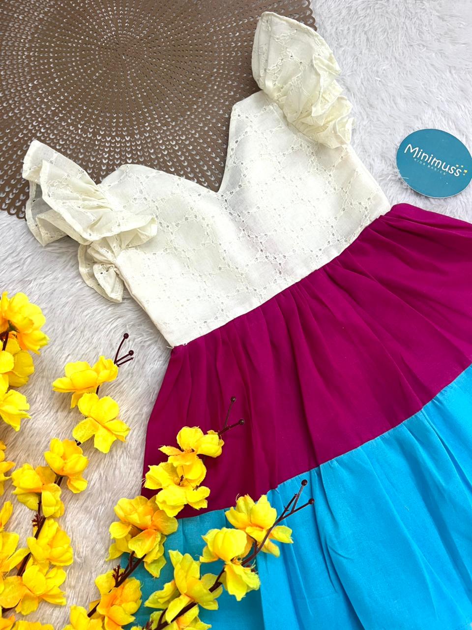 SMOCK DRESS -F03- WHITE TWO LAYER FROCK