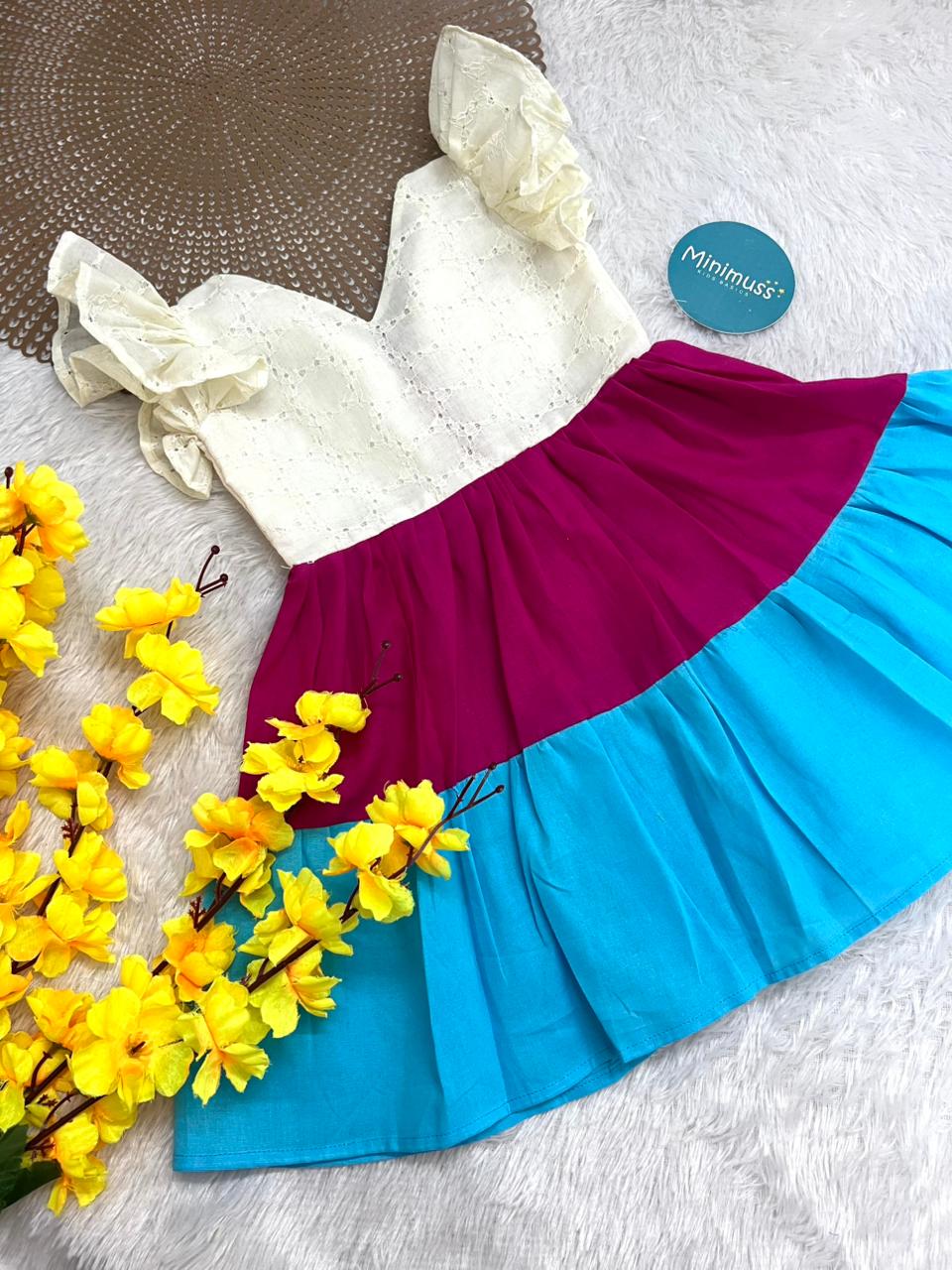 SMOCK DRESS -F03- WHITE TWO LAYER FROCK