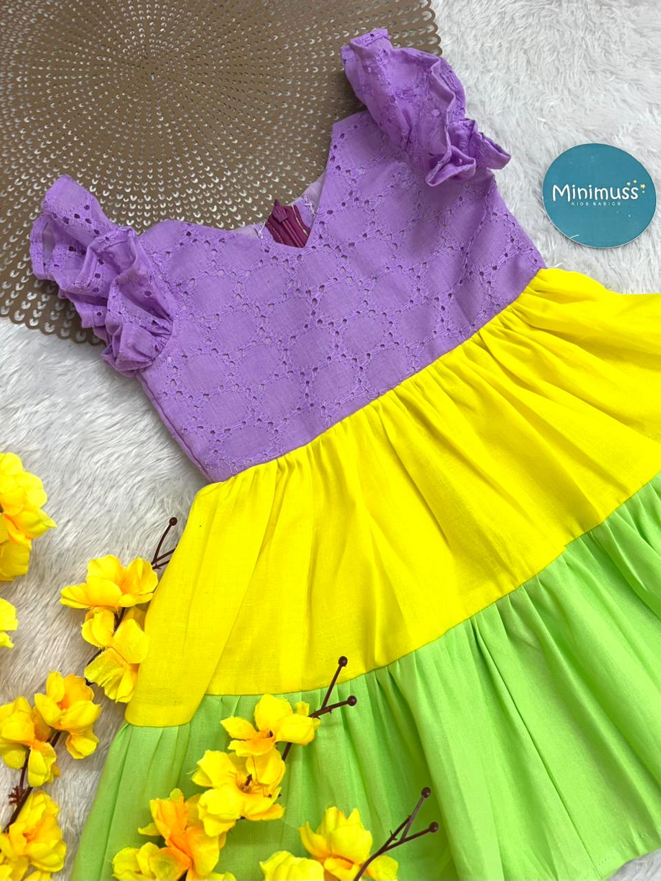 SMOCK DRESS -F01-LAVENDER TWO LAYER FROCK