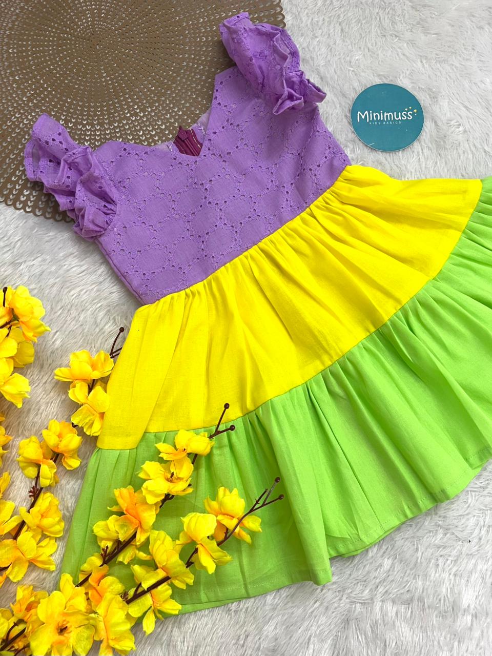 SMOCK DRESS -F01-LAVENDER TWO LAYER FROCK