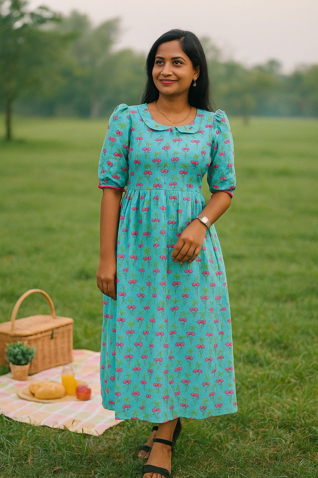 MOM'S MAGIC - MD006 BLUE FLORAL MATERNITY DRESS