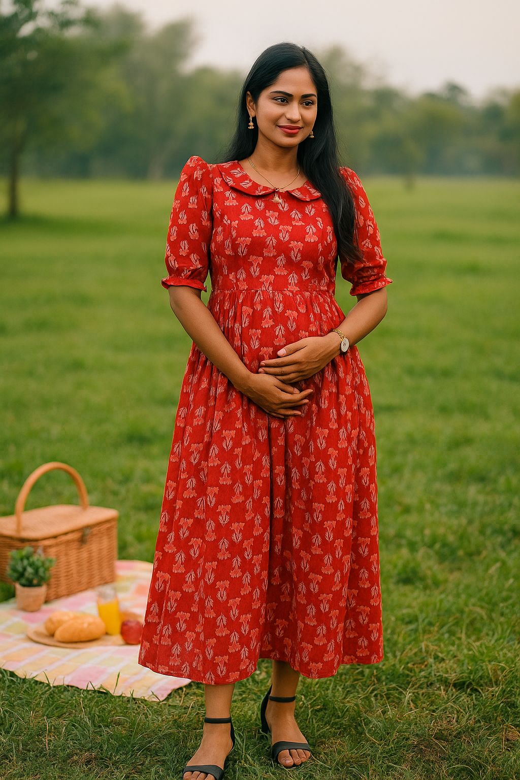 MOM'S MAGIC - MD008 RED FLORAL MATERNITY DRESS