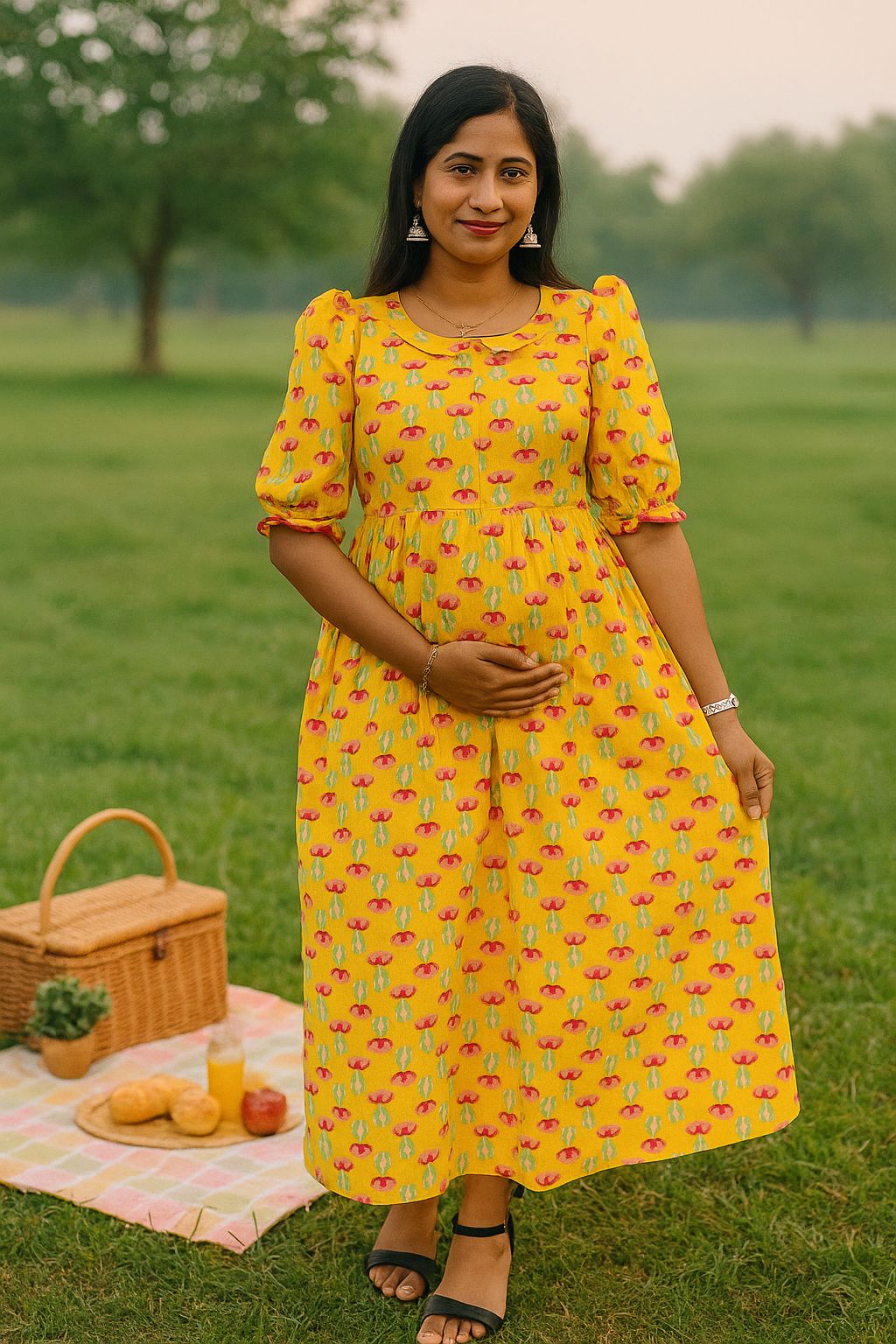 MOM'S MAGIC - MD007 YELLOW FLORAL MATERNITY DRESS