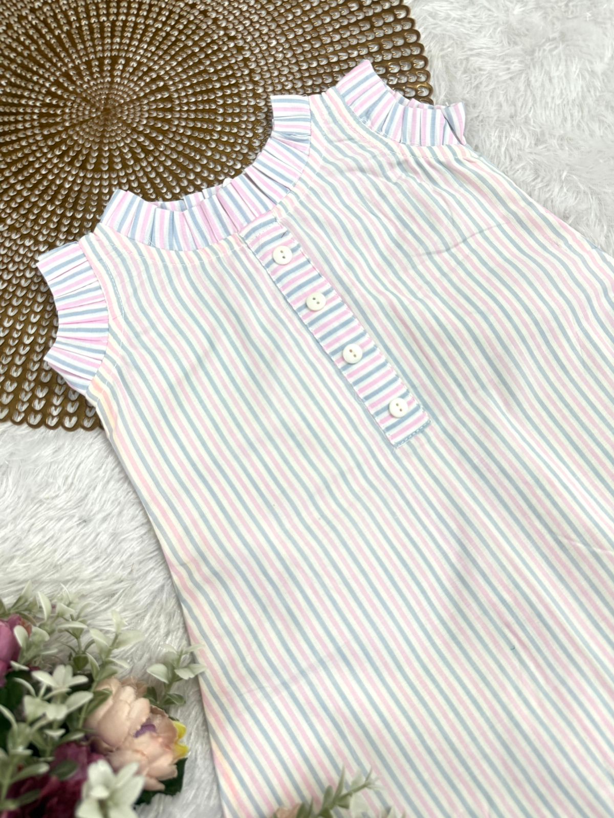 BABY DOLL -F08-  PINK STRIPE  FROCK