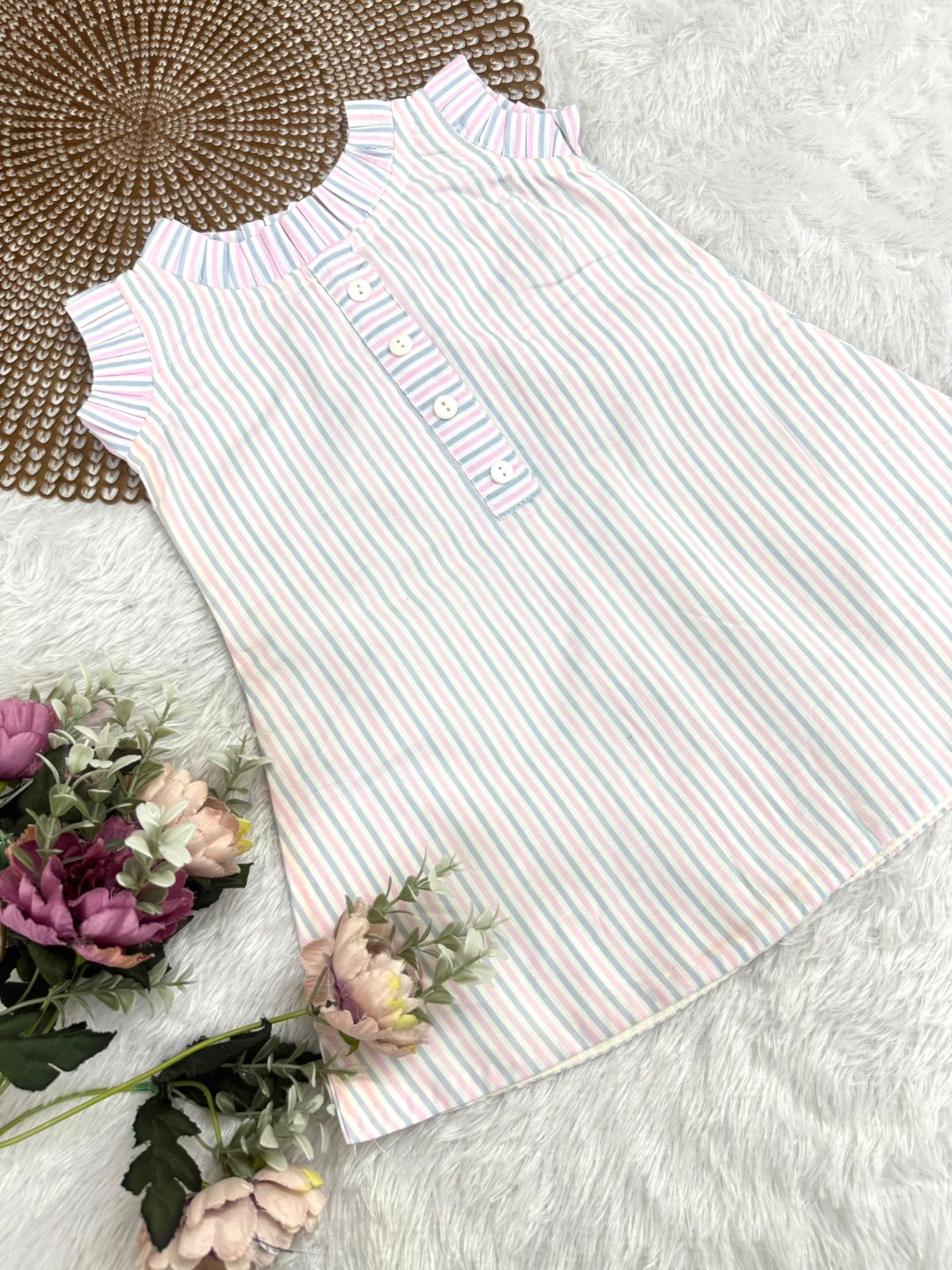 BABY DOLL -F08-  PINK STRIPE  FROCK