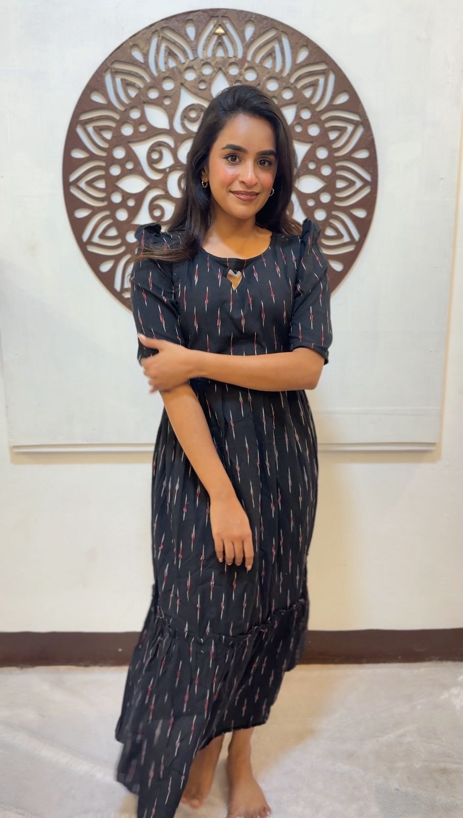 MOM'S MAGIC - MD003 BLACK IKKAT MATERNITY DRESS