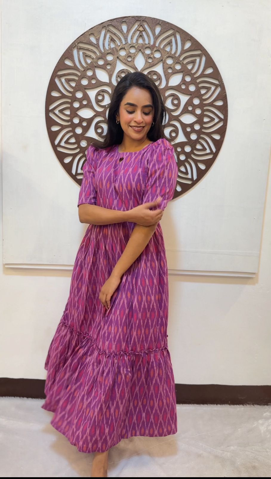 MOM'S MAGIC - MD004 PURPLE IKKAT MATERNITY DRESS